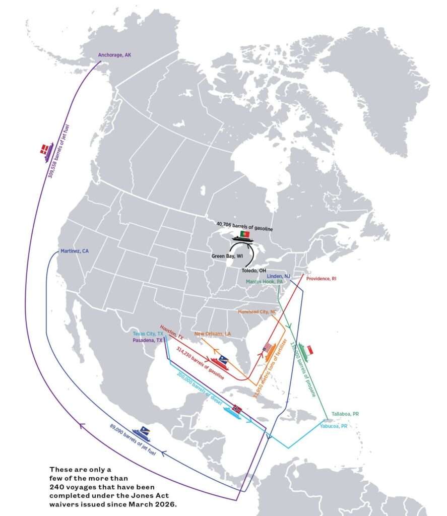 A map showing U.S. fuel shipping routes