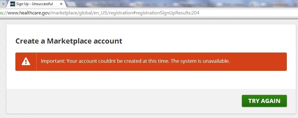 Obamacare accout failure