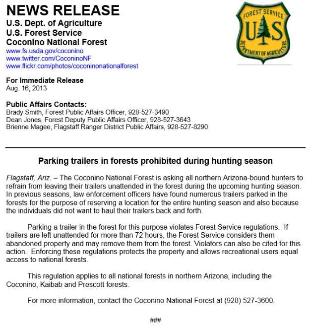 Forest Service press release