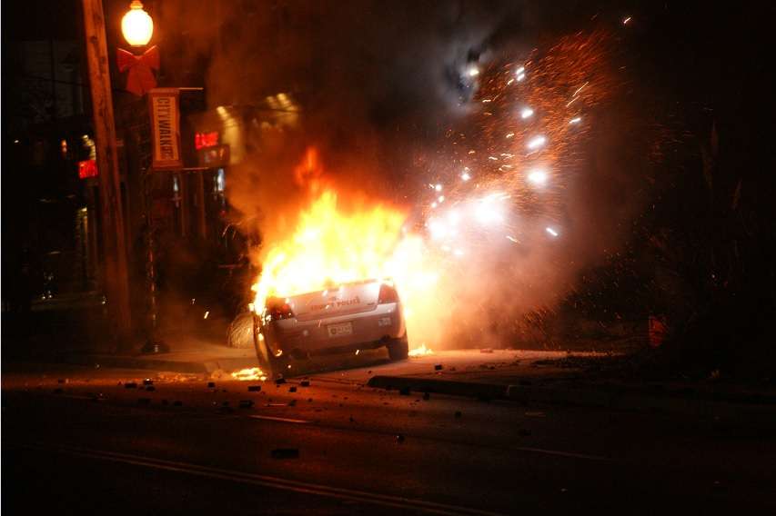 Police car burns