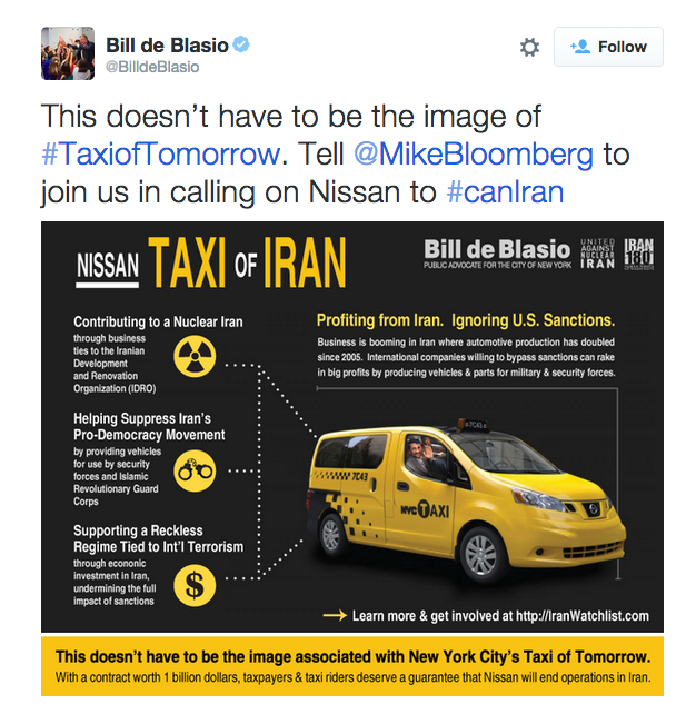 Bill de Blasio Tweets Ahmadinejad in a Cab