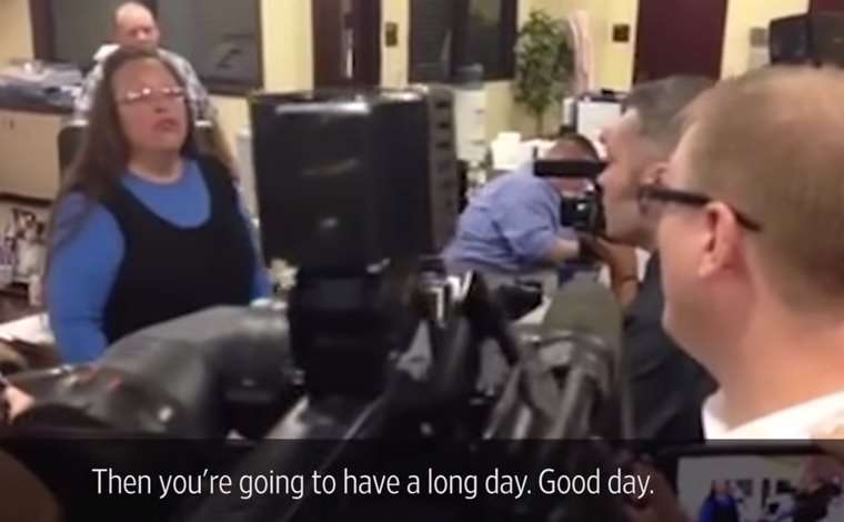 Kim Davis, on the left, is about to have a long day herself.