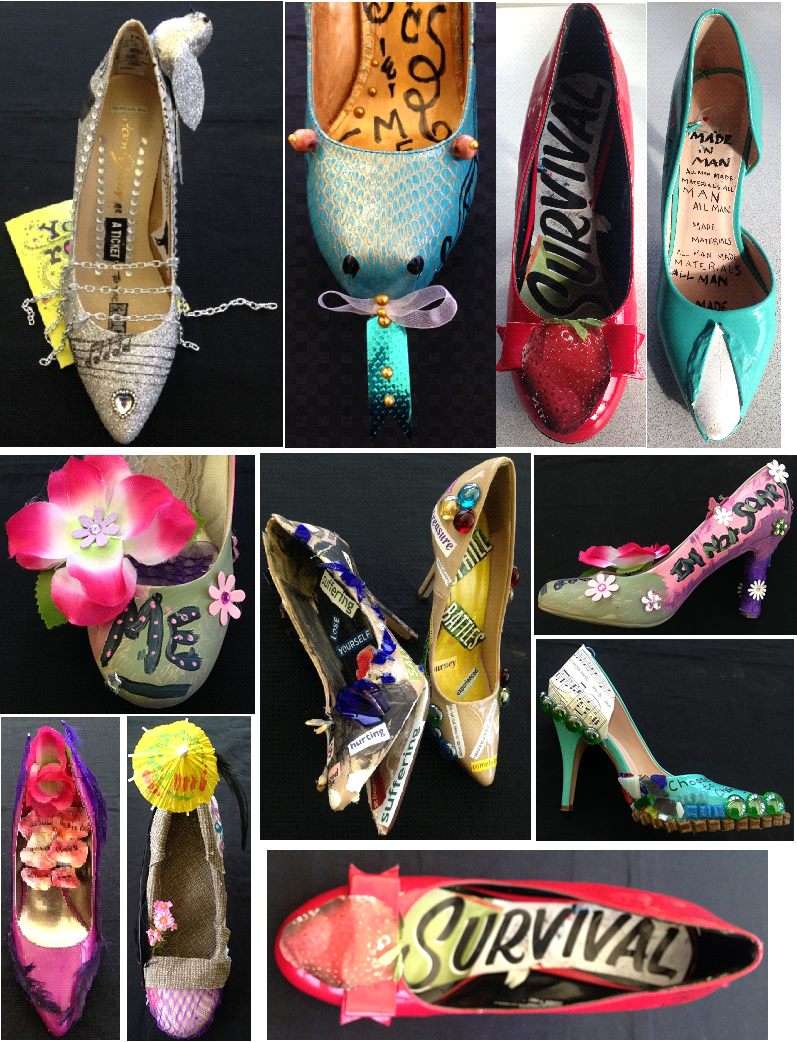 Organization for Prostitution Survivors ran a workshop in March where women were asked to paint shoes in a way that expressed what self care meant to them 