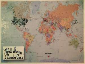 The visitor map at the World Famous Cannabis Cafe