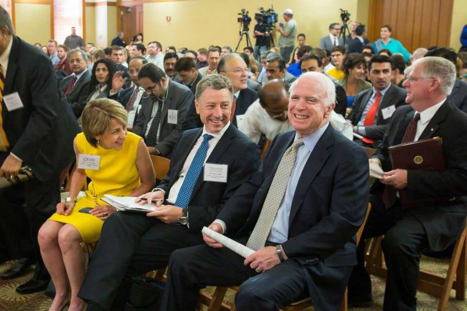 Kurt Volker (center) with Liz Schrayer and Sen. John McCain