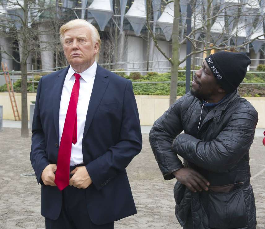 New Madame Tussauds wax figure of Trump outside the US embassy in Battersea