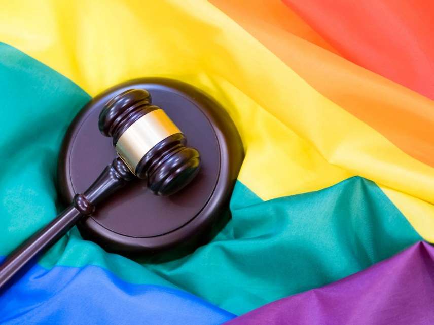 rainbow flag and gavel