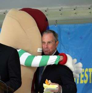 Bloomberg hot dog hug
