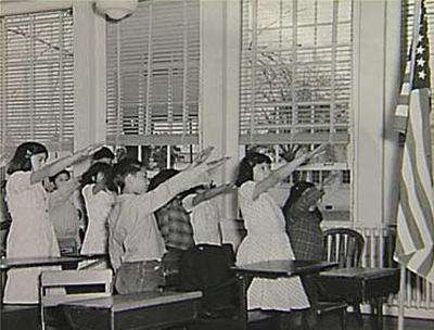 Bellamy salute. Totally a real American thing. Don't take my word for it. Google it. patriotic schoolkids