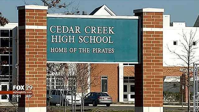 The front entrance of Cedar Creek High School in Galloway Township, N.J.