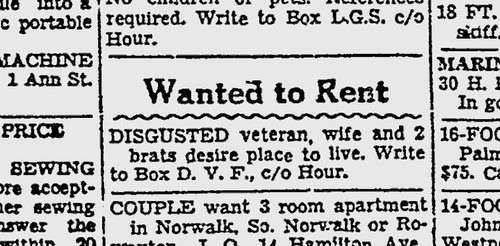 A want ad for a "disgusted veteran"