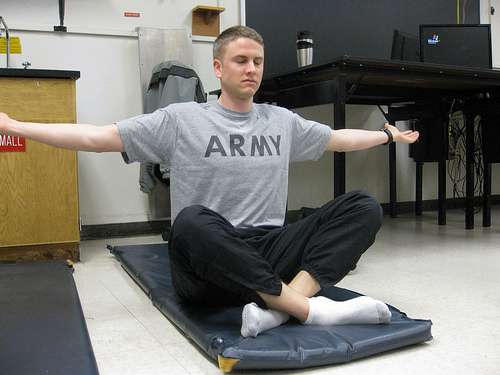 Army soldier doing yoga