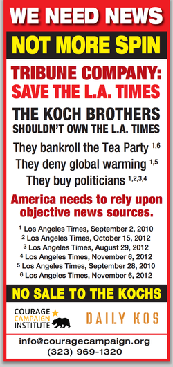 No more spin!, says, uh, The Daily Kos. ||| No seriously, this ad, or one like it, reportedly ran in the L.A. Times itself.