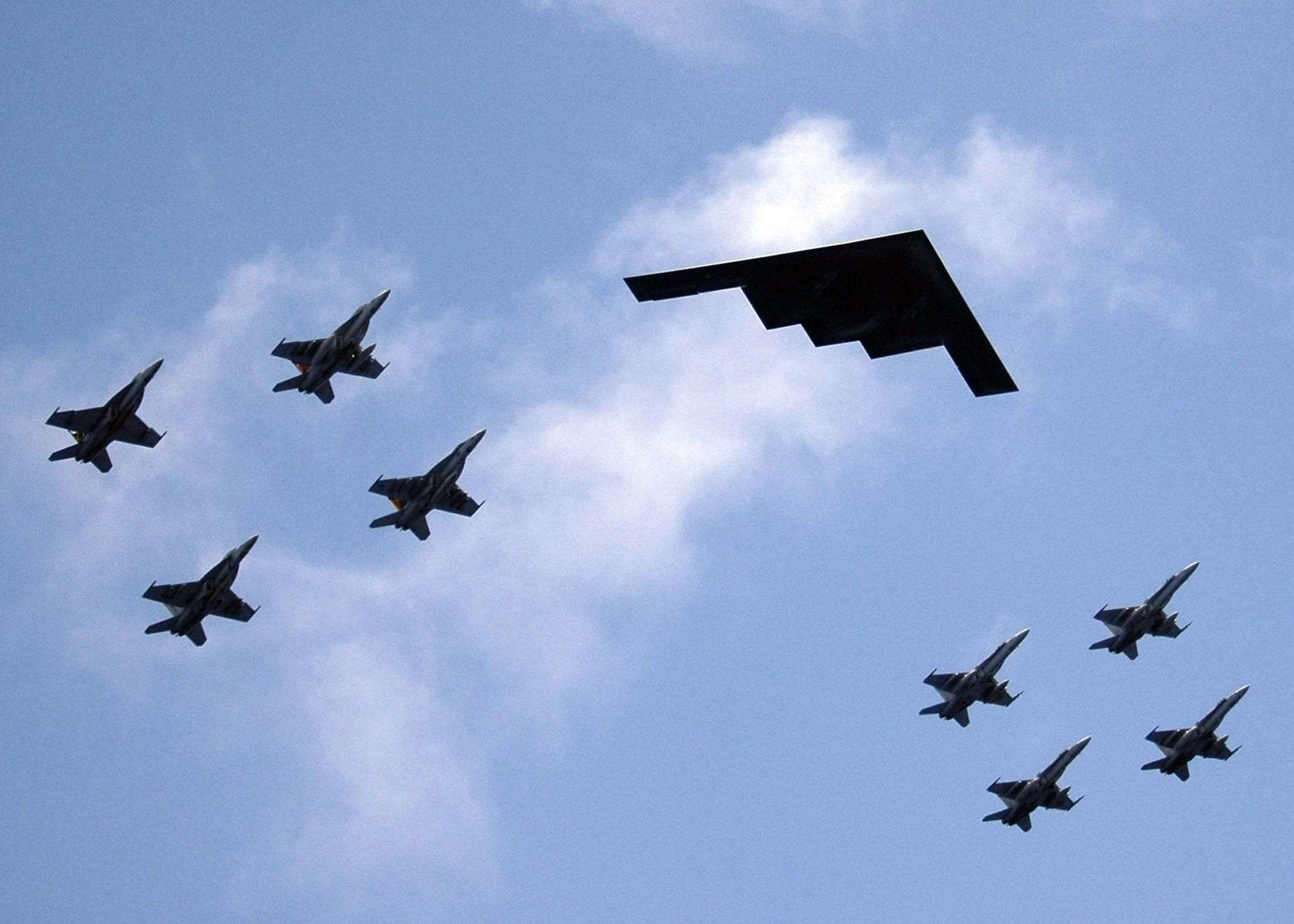 B2 Bomber in air formation