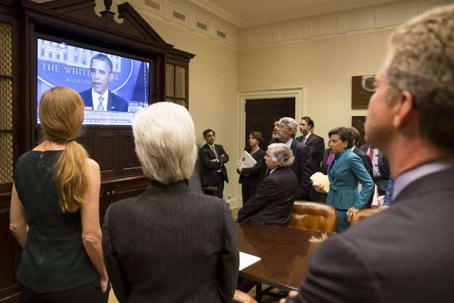 President Obama on a big screen
