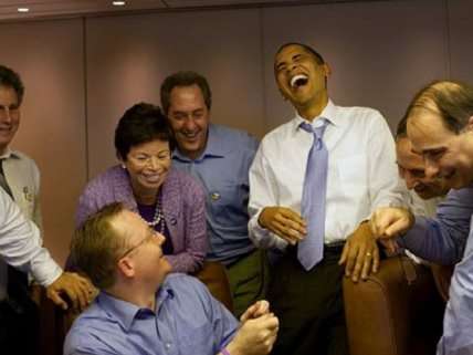 Obama and friends laughing