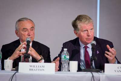 NYPD Commissioner William Bratton and NY County DA Cyrus Vance, Jr. at a Manhattan Institute panel on broken windows policing. ||| Jim Epstein