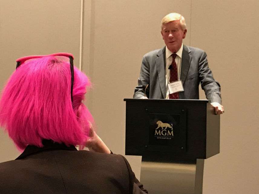 Bill Weld speaks, Caryn Ann Harlos listens. ||| Matt Welch