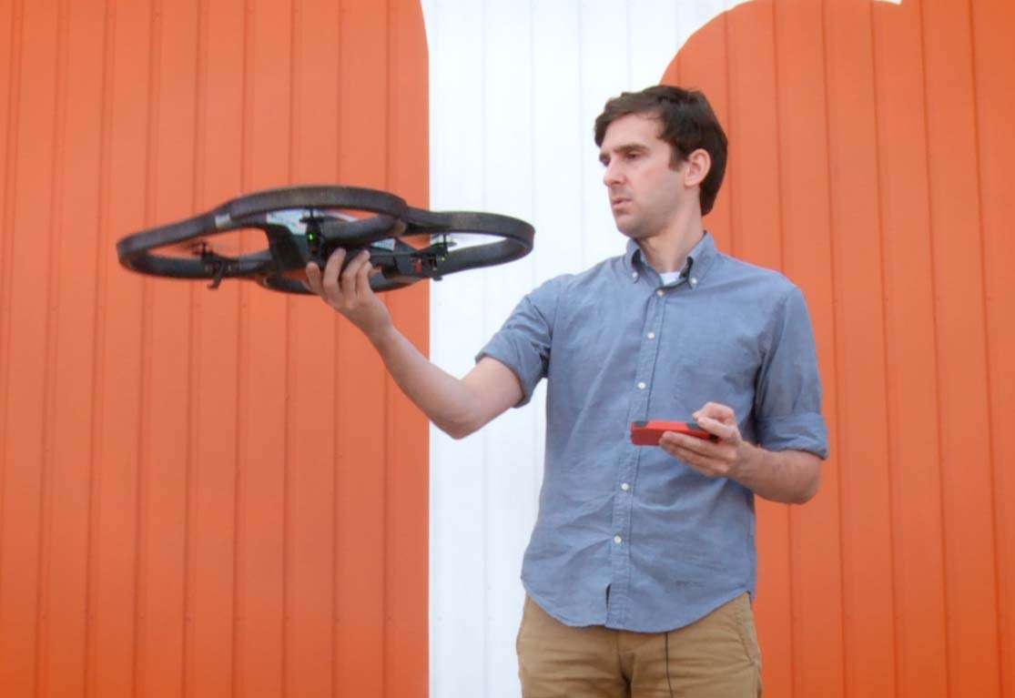 Reason TV's Paul Detrick shows off a drone.