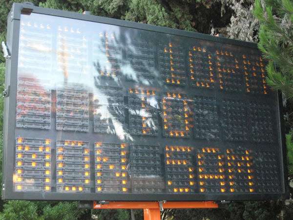 Carmageddon: LED roadside readout July 11 2011. Carmageddon: LED roadside readout July 11 2011.