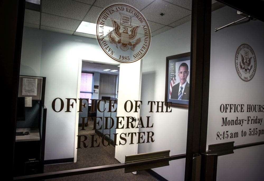 WASHINGTON, DC -NOV16: The Office of the Federal Register, November 16, 2016, in Washington, DC. (Photo by Evelyn Hockstein/For The Washington Post)