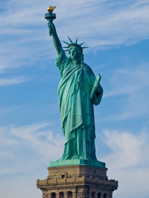 Statue of Liberty seen from the Circle Line ferry, Manhattan. New York City is one of the "sanctuary cities" that are committed to refusing cooperation with Donald Trump's plans for mass deportation.