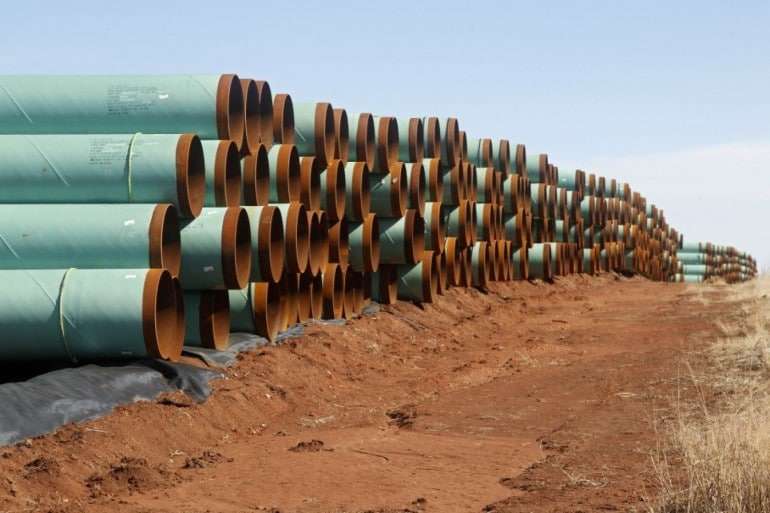 Pipeline prepared for use in the controversial Keystone XL project (2012). Pipeline takings have become increasingly controversial in recent years.