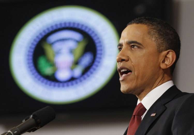 President Obama speaks about the Libya war - March 2011 (Reuters).