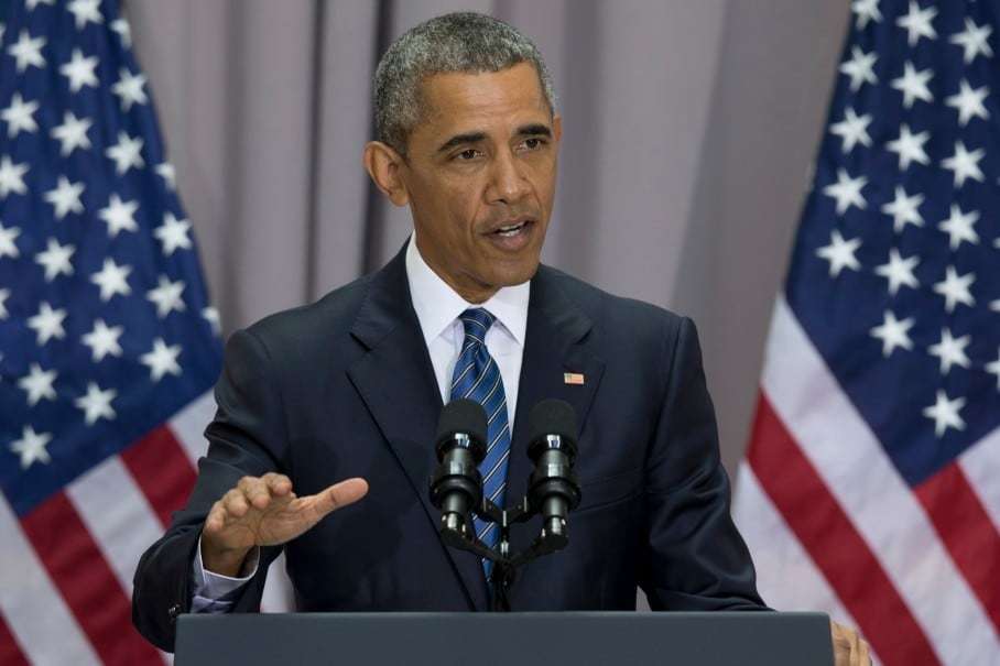 President Barack Obama speaks about the nuclear deal with Iran, Wednesday, Aug. 5, 2015, at American University in Washington. The president said the nuclear deal with Iran builds on the tradition of strong diplomacy that won the Cold War without firing any shots. (AP Photo/Carolyn Kaster)