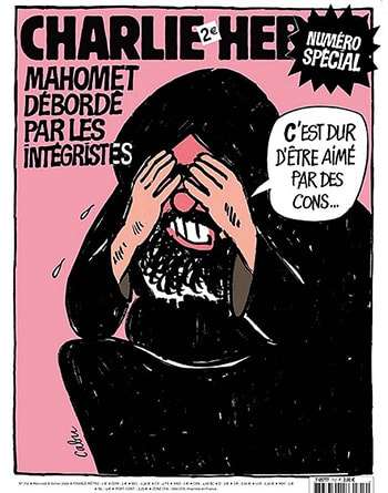 This appears to be the 2006 Muhammad Charlie Hebdo cover involved in this incident; please correct me if I'm wrong.